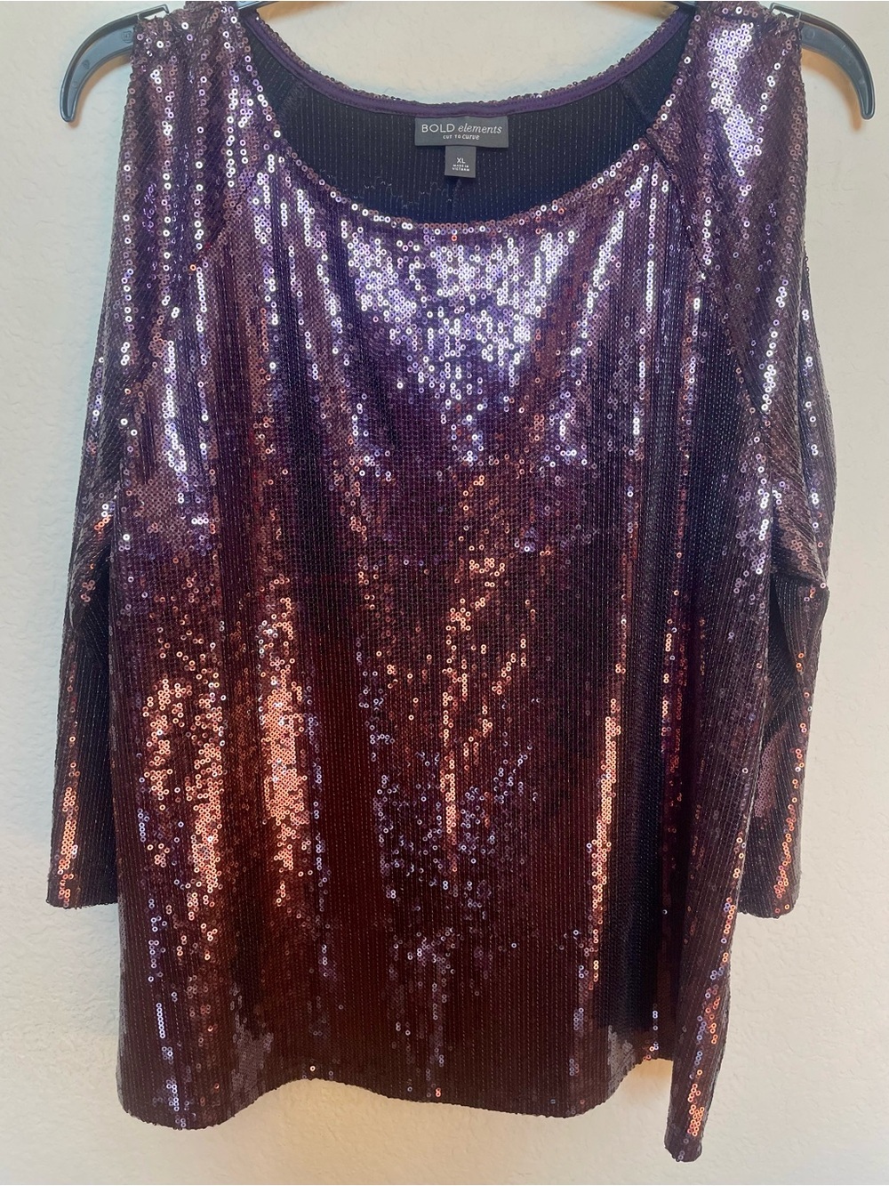 NEW WITH TAGS BOLD elements Purple Sequin Cold-Shoulder Long Sleeve Top XL